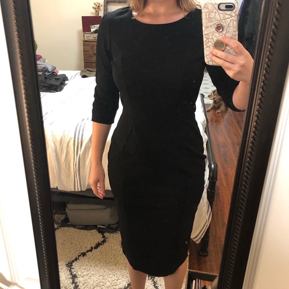 Unique Vintage Black Pintuck Wiggle Midi Dress